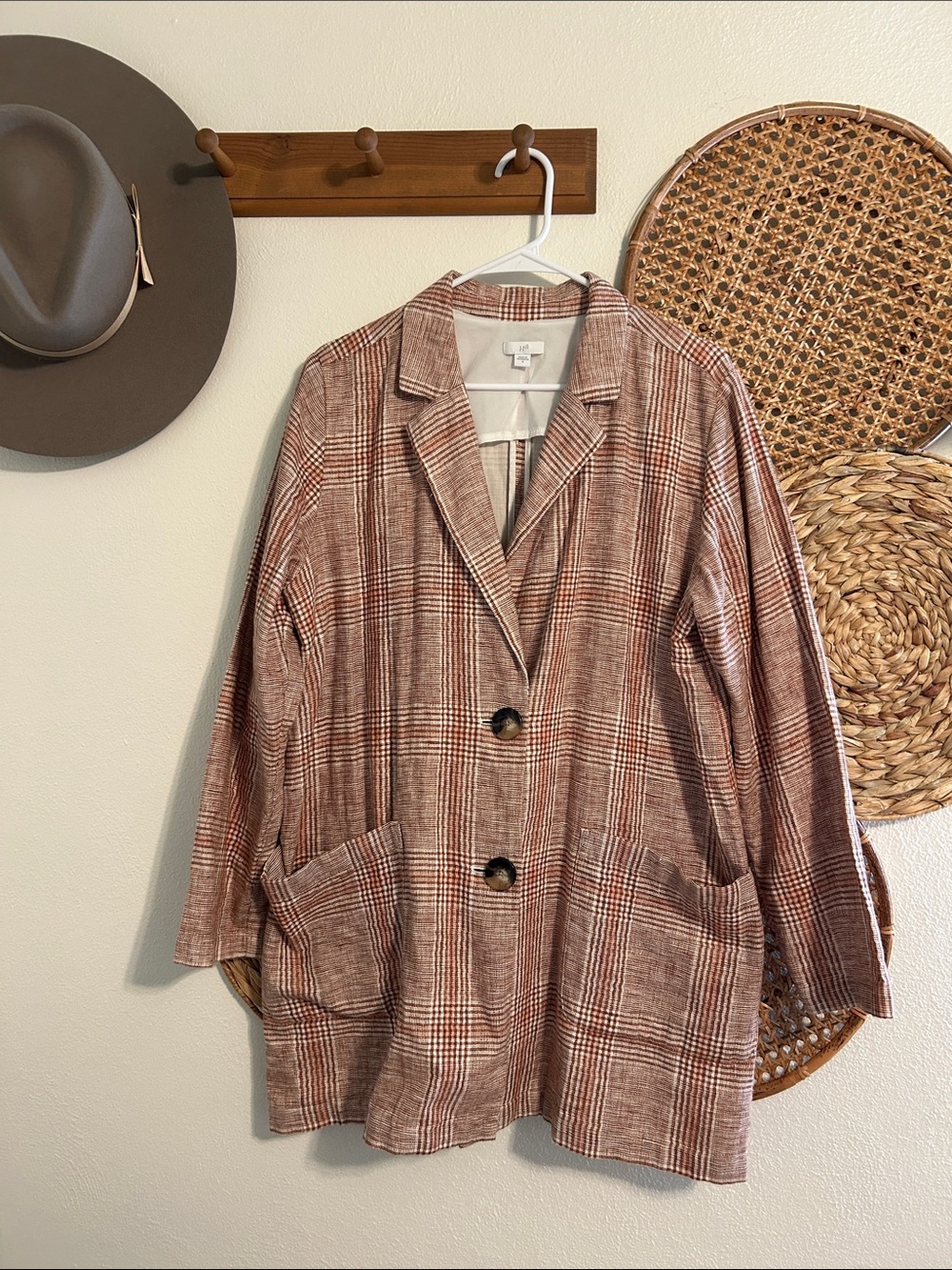 J. Jill Plaid Cotton & Linen Blazer Size Medium